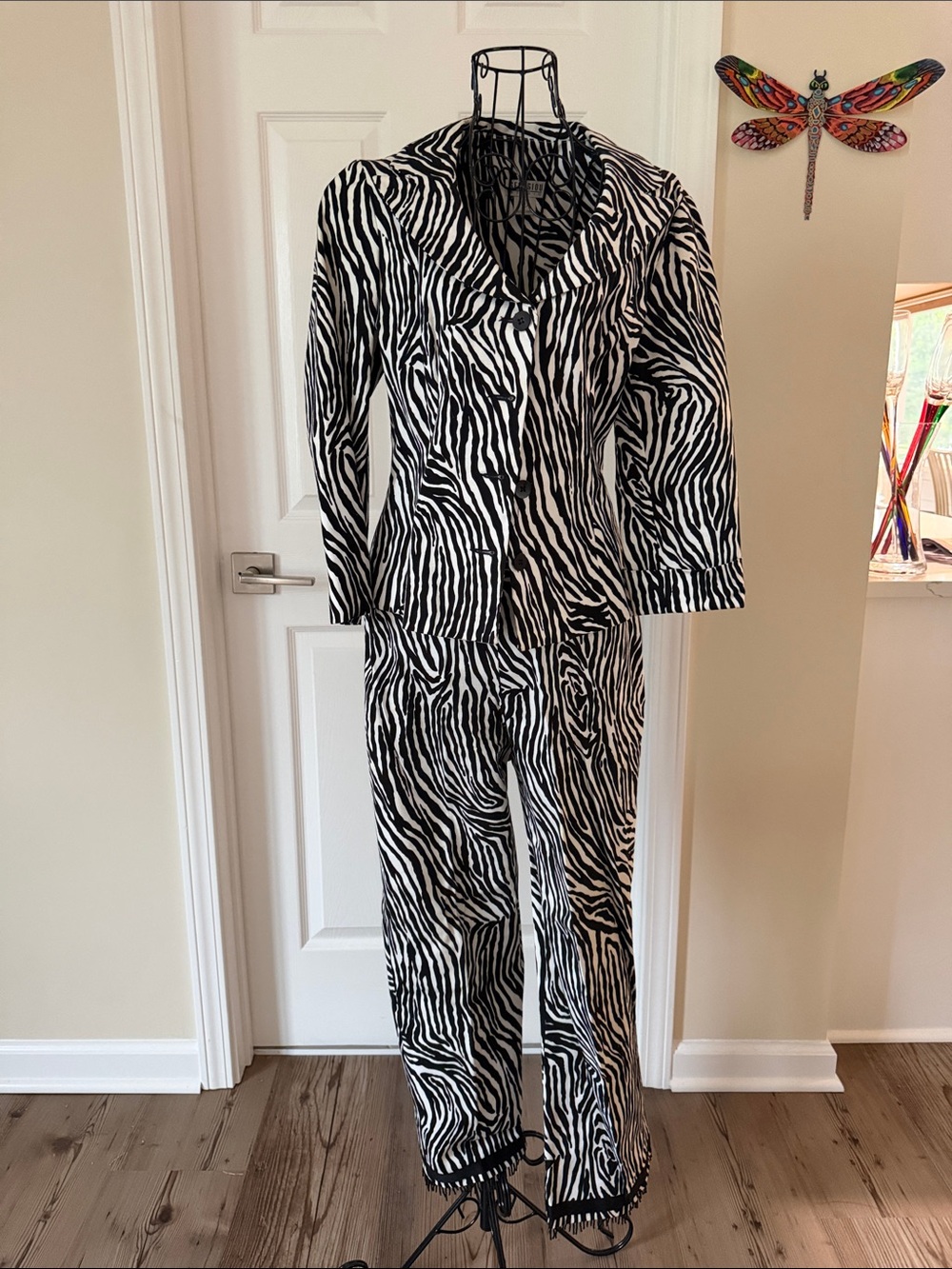 Vintage Zebra-Print Women’s Pant Suit - Black & White